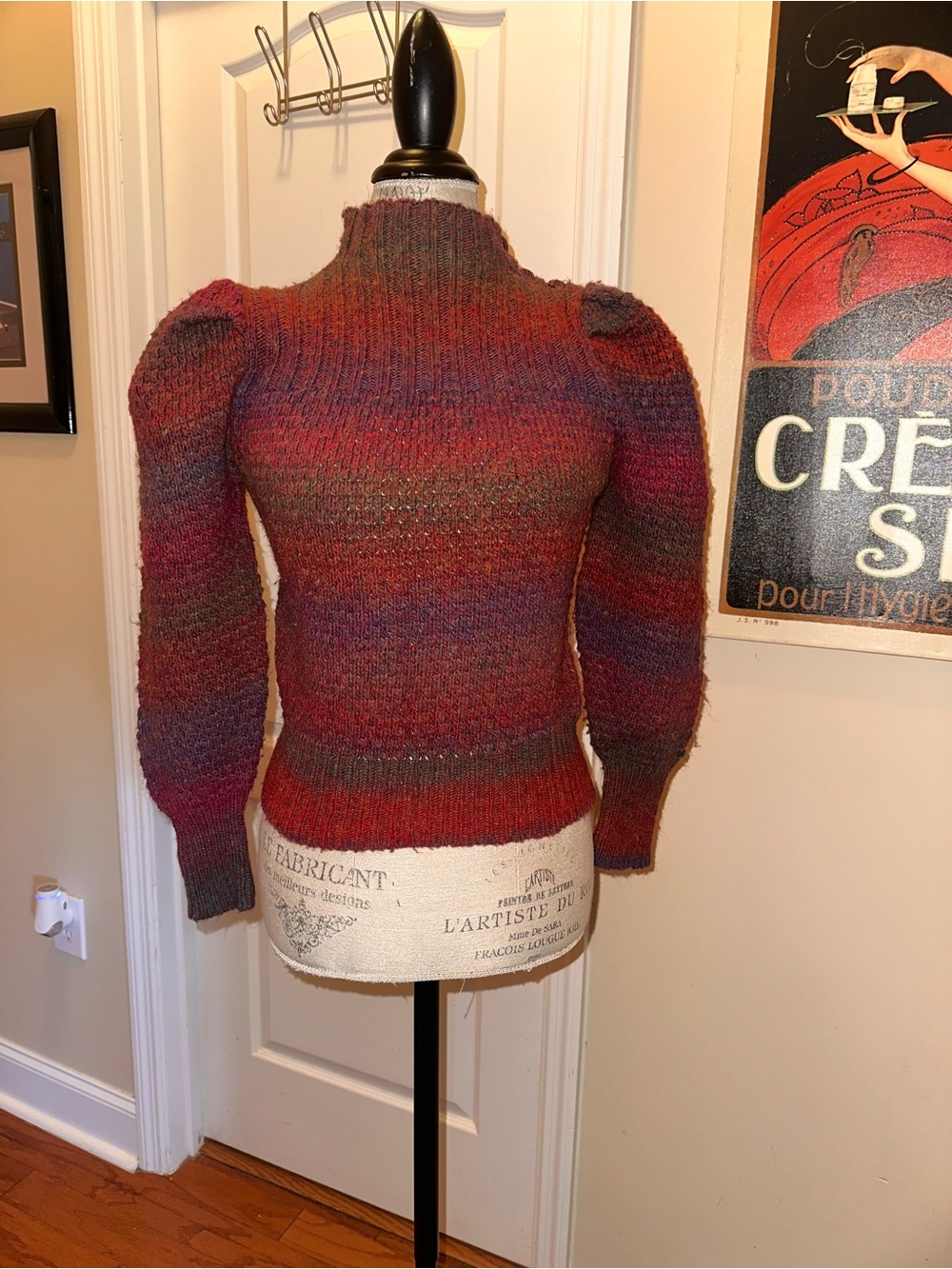Brooks Multicolor Ribbed Cowlneck Sweater in Red, Purple, Brown